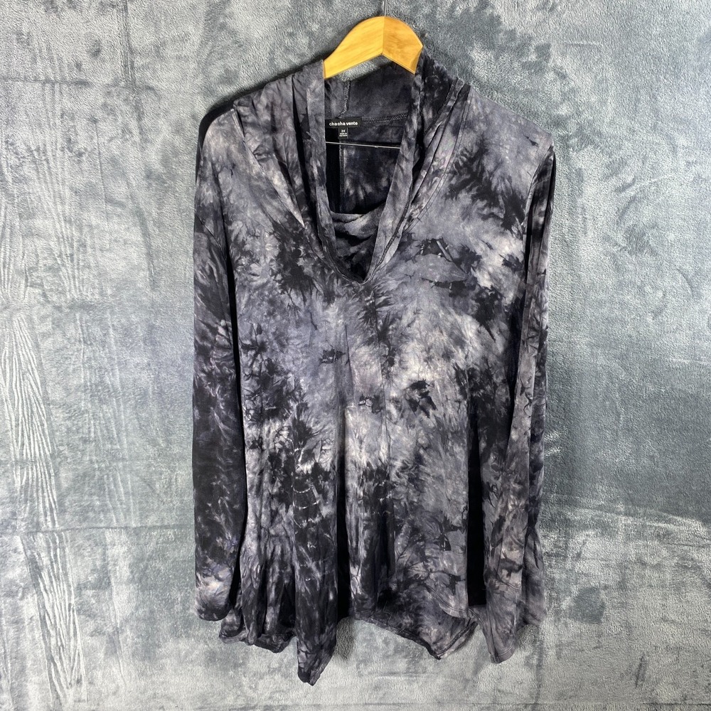 Cha Cha Vente Womens Tunic Top Plus Sz 2X Gray Lagenlook Artsy Hi Low Hem Shirt